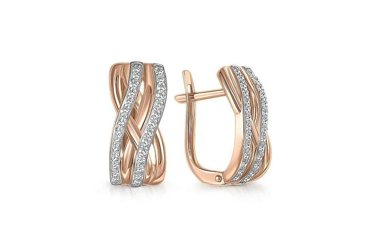 Серьги из красного золота с 56 фианитами