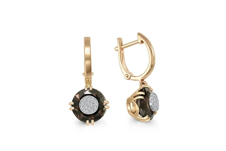 Серьги из жёлтого золота с 2 раухтопазами и 28 бриллиантами