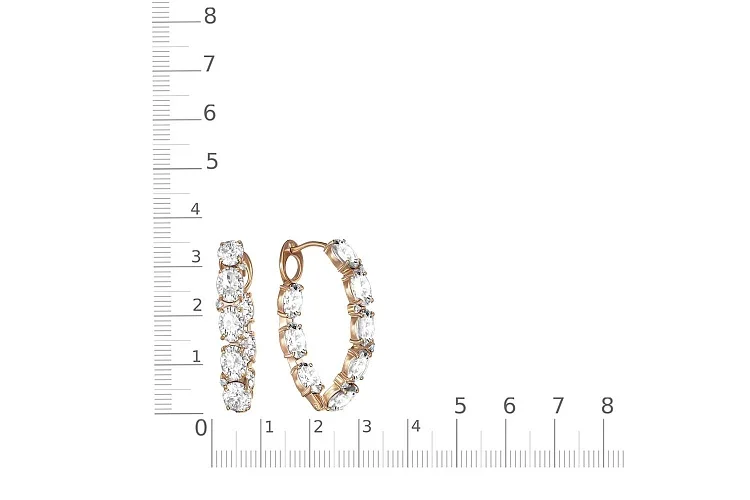 Серьги из красного золота с горным хрусталём и 8 фианитами