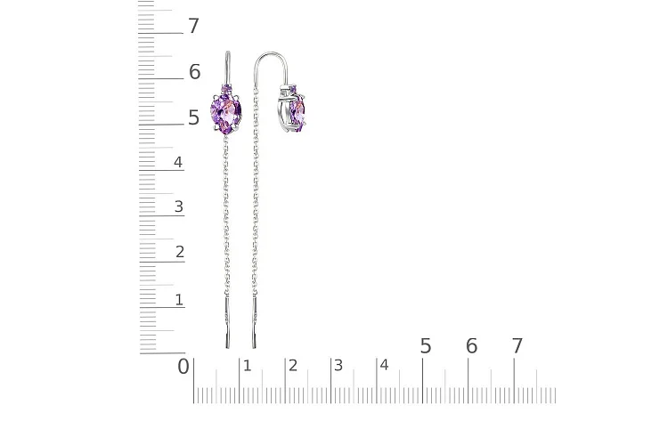 Серьги-продёвки из белого золота с 4 аметистами
