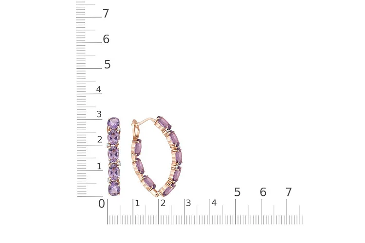 Серьги из красного золота с 16 аметистами и 8 фианитами