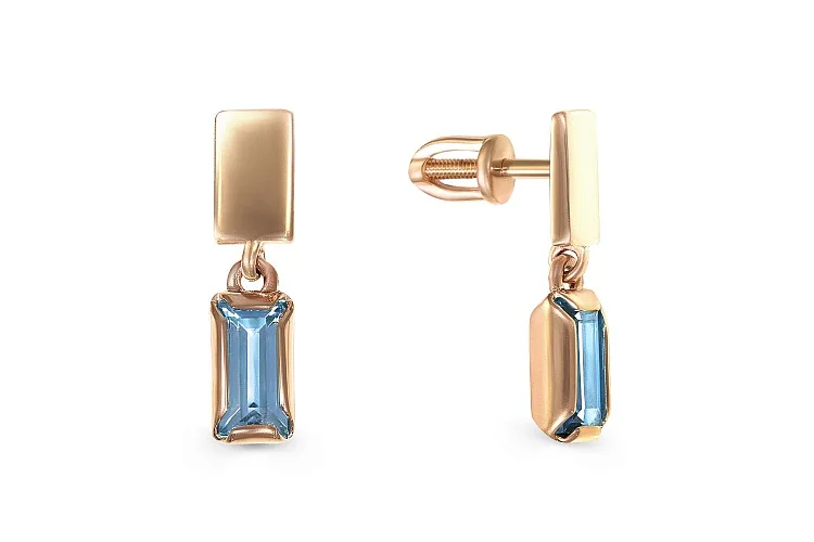 Серьги-пусеты Прямоугольники из красного золота с 2 топазами swiss