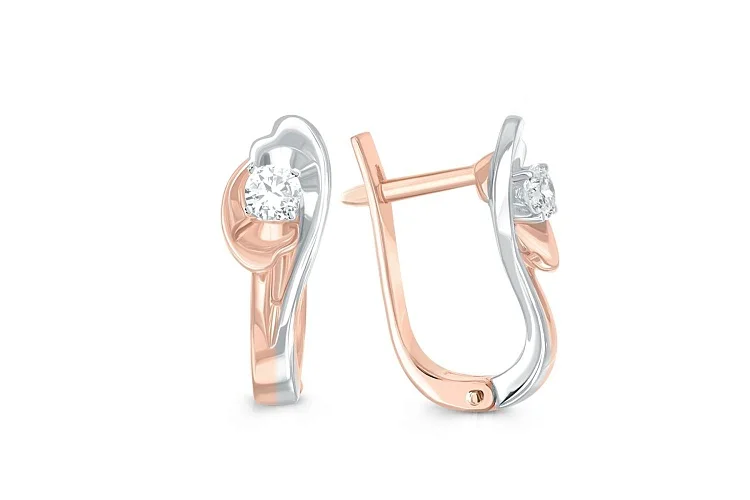 Серьги Цветы из красного золота с 2 фианитами