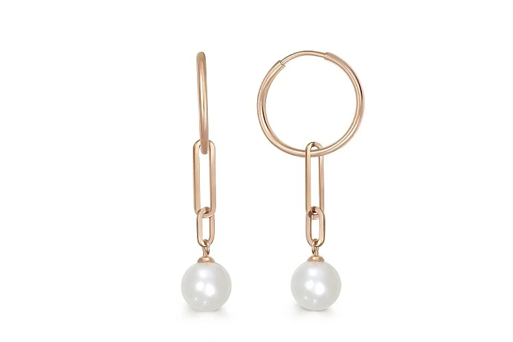 Серьги-трансформеры из красного золота с 2 жемчужинами