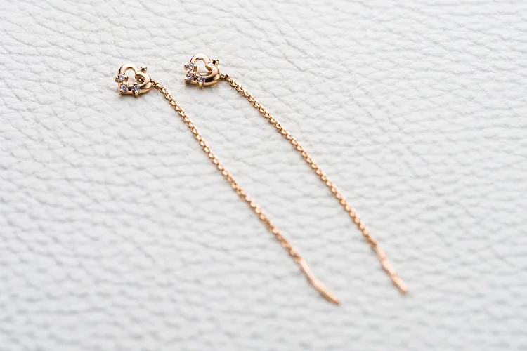 Серьги-продёвки Сердца из красного золота с 6 фианитами