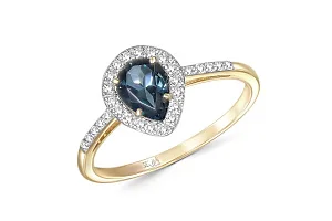 Кольцо из жёлтого золота с топазом лондон и 28 фианитами