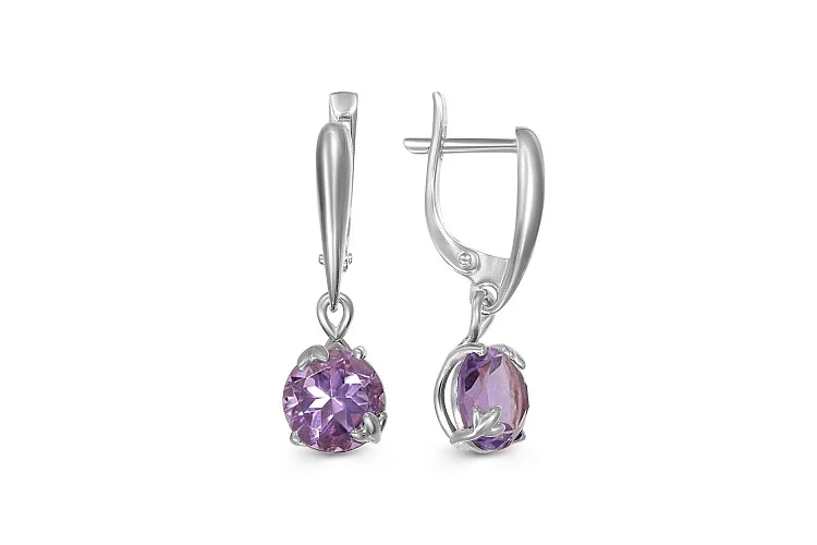 Серьги из белого золота с 2 аметистами