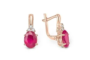 Серьги из красного золота с 2 рубинами и 6 бриллиантами