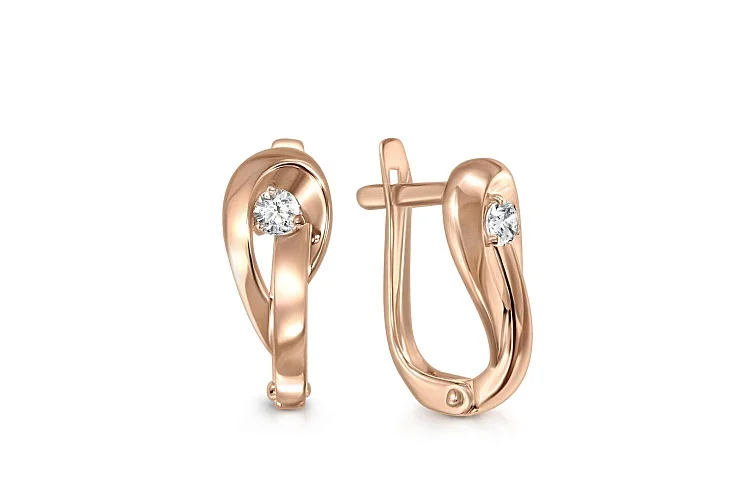 Серьги из красного золота с 2 фианитами