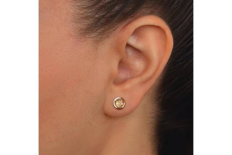 Серьги-пусеты из красного золота с 2 цитринами