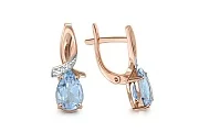 Серьги из красного золота с 2 топазами sky и 6 фианитами