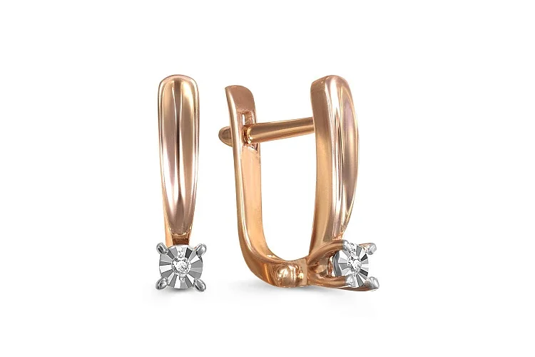 Серьги из красного золота с 2 бриллиантами