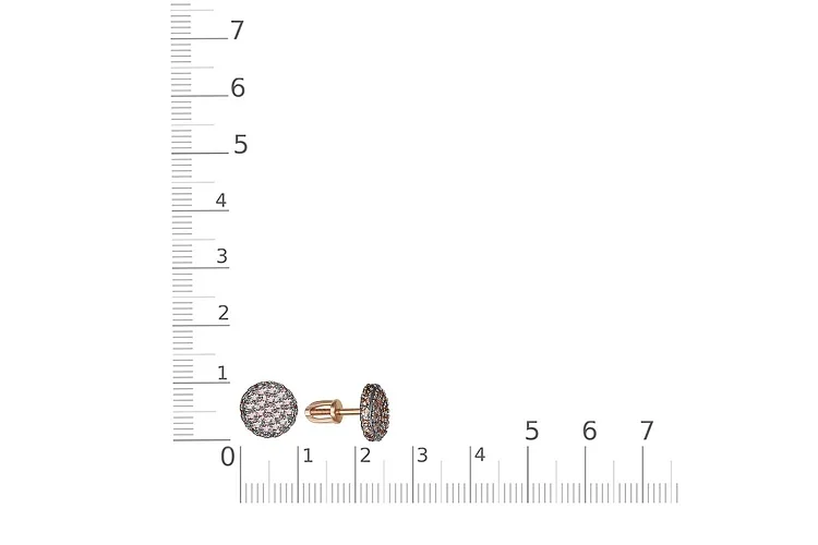Серьги-пусеты из красного золота с 70 фианитами