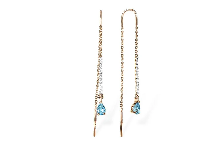 Серьги-продёвки Дорожки из красного золота с 2 топазами swiss и 20 фианитами