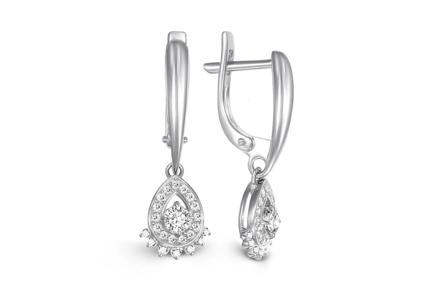 Серьги из белого золота с 46 фианитами