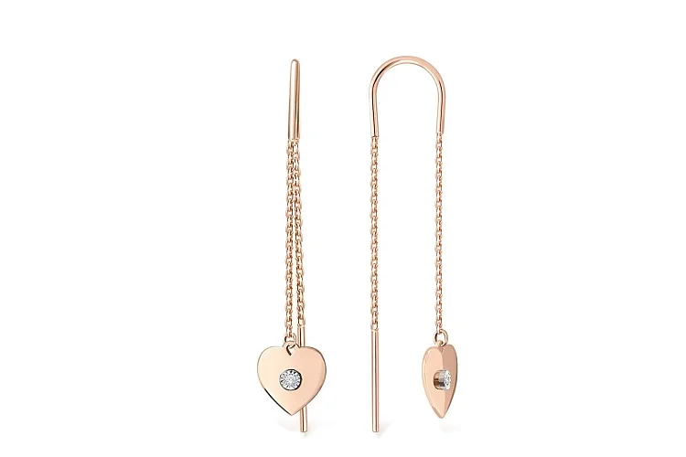 Серьги-продёвки из красного золота с 2 бриллиантами