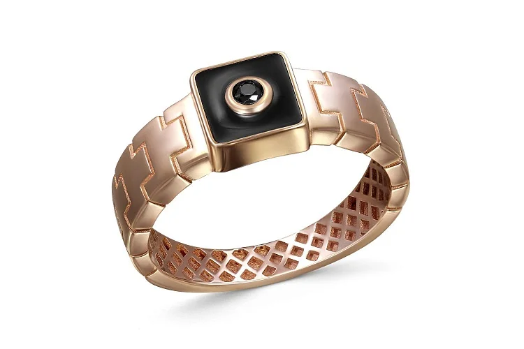 Печатка из красного золота с фианитом