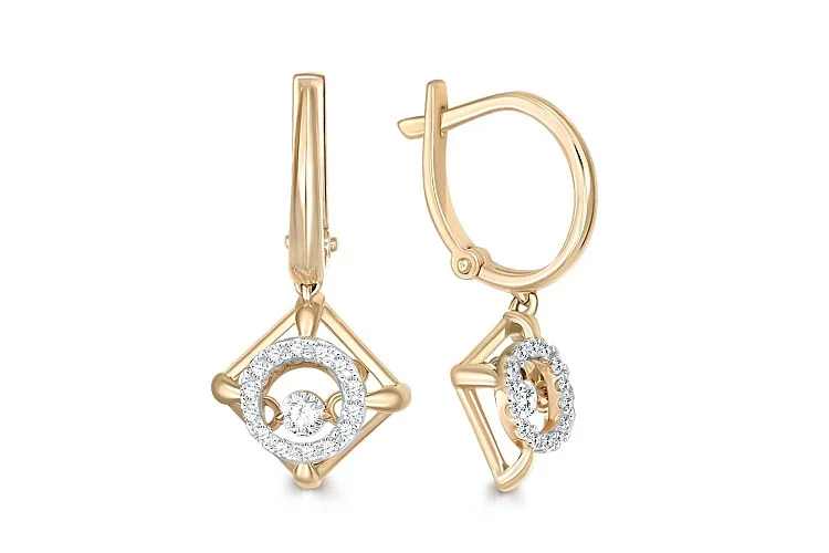 Серьги Квадраты из жёлтого золота с 30 фианитами