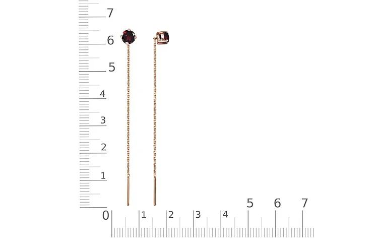 Серьги-продёвки из красного золота с 2 гранатами