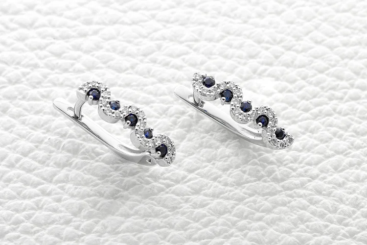Серьги Дорожки из белого золота с 10 сапфирами и 36 бриллиантами