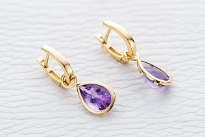 Серьги-трансформеры из жёлтого золота с 2 аметистами