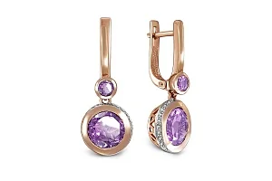 Серьги из красного золота с 4 аметистами и 52 фианитами