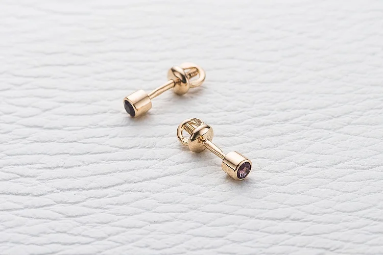 Серьги-пусеты из красного золота с 2 аметистами