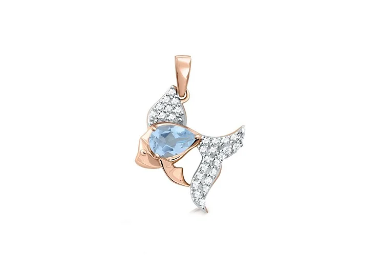Подвеска из красного золота с топазом sky и 28 фианитами