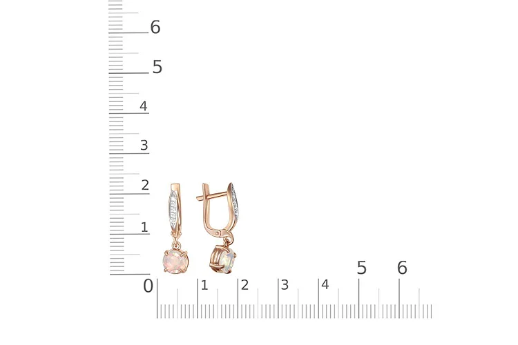 Серьги из красного золота с 2 опалами и 10 фианитами