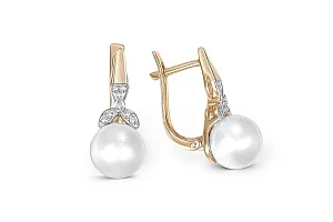 Серьги из красного золота с 2 жемчужинами и 16 бриллиантами