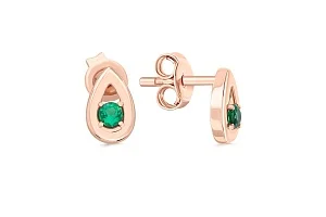 Серьги-пусеты из красного золота с 2 изумрудами