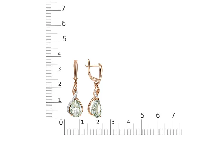 Серьги из красного золота с 2 аметистами и 24 фианитами