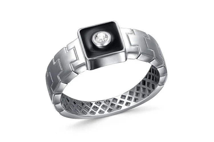 Печатка из белого золота с фианитом