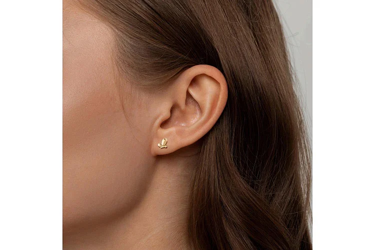 Серьги-пусеты Бабочки из жёлтого золота без вставок