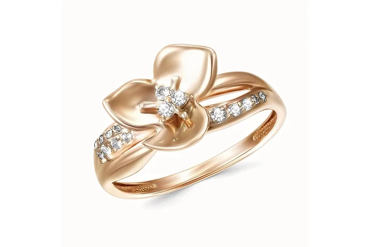 Кольцо Цветок из красного золота с 16 бриллиантами