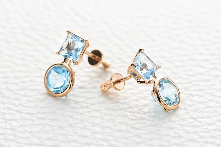 Серьги-пусеты из красного золота с 4 топазами sky