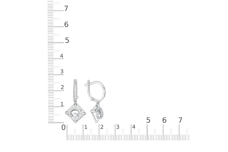Серьги Квадраты из белого золота с 30 фианитами
