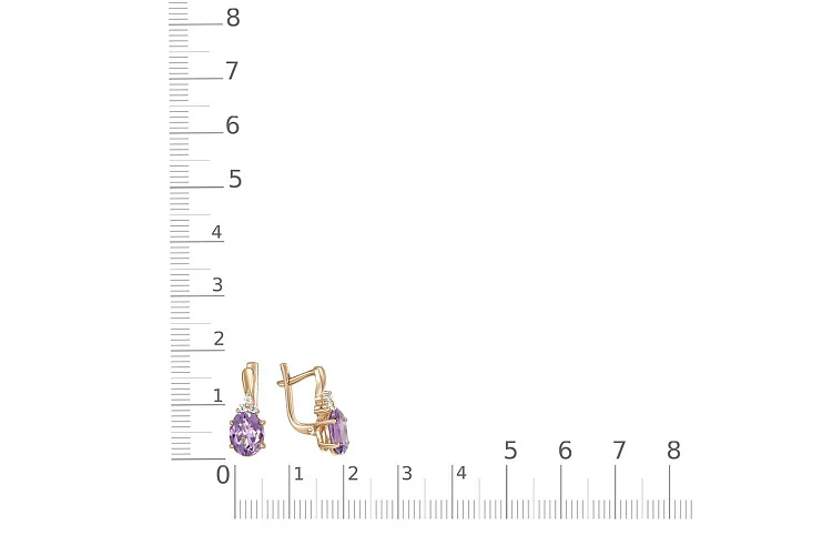 Серьги из красного золота с 2 аметистами и 6 фианитами