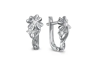 Серьги Цветы из белого золота с 4 фианитами