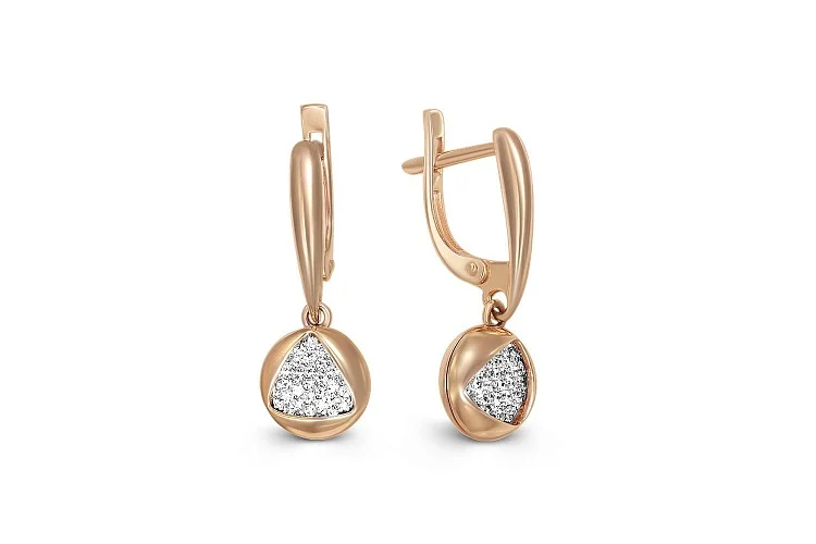 Серьги из красного золота с 68 фианитами