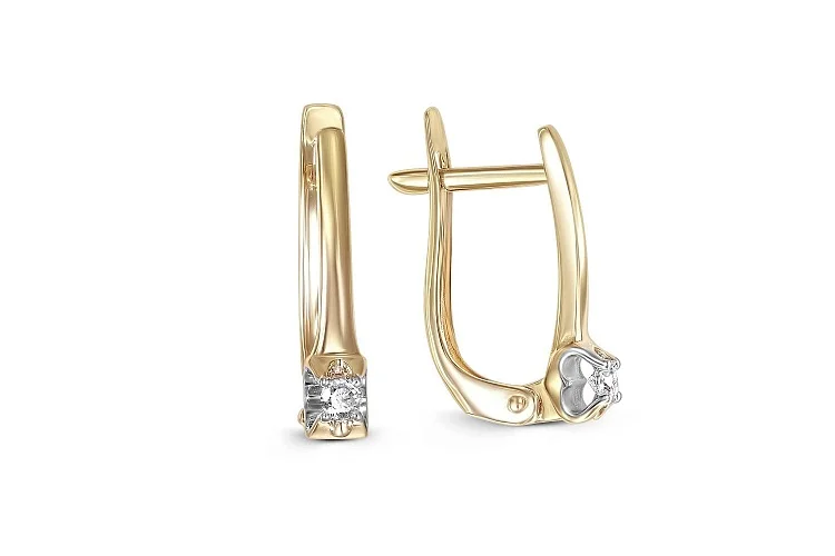 Серьги из жёлтого золота с 2 бриллиантами