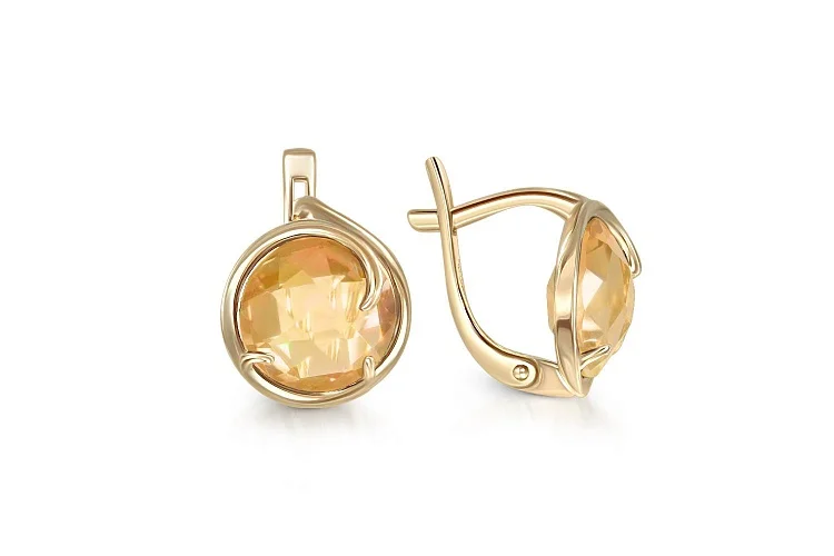 Серьги из жёлтого золота с 2 цитринами