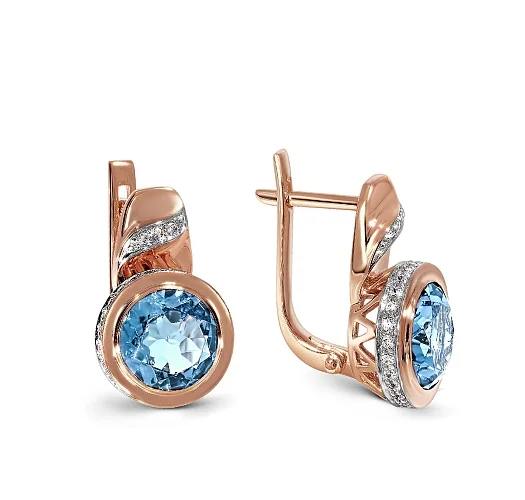 Серьги из красного золота с 2 ситаллами и 58 фианитами