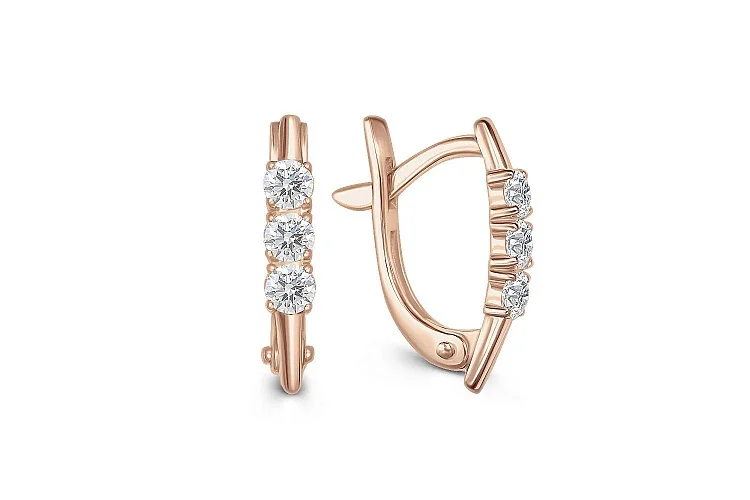 Серьги из красного золота с 6 фианитами