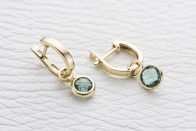 Серьги-трансформеры из жёлтого золота с 2 кварцами