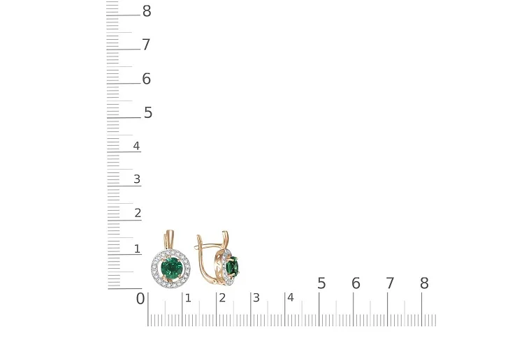 Серьги из красного золота с 2 изумрудами и 40 бриллиантами