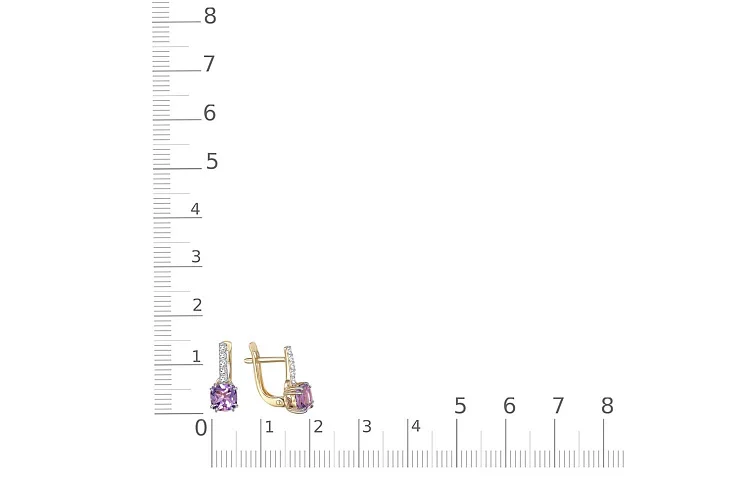 Серьги из жёлтого золота с 2 аметистами и 10 фианитами