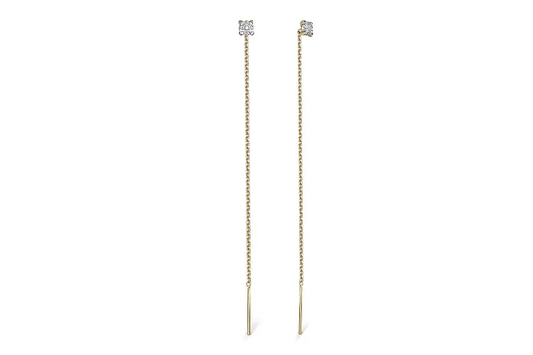 Серьги-продёвки из жёлтого золота с 2 бриллиантами