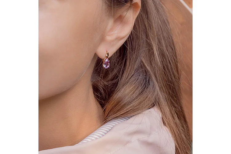 Серьги из красного золота с 2 аметистами