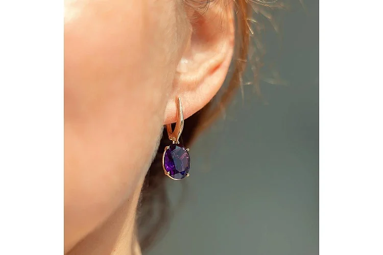 Серьги из красного золота с 2 кварцами